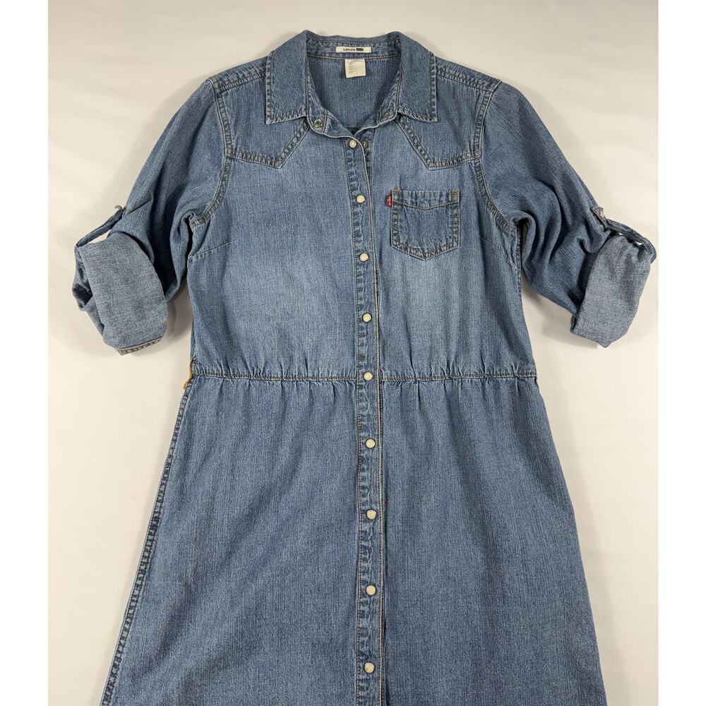 Levi's women's denim chambray sz M western snap button-down shirt dress. - Picture 7 of 10